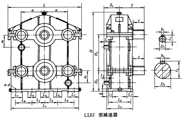 LLBJ300、LLBJ350、LLBJ400、LLBJ450、LLBJ500型三環減速機外形及安裝尺寸