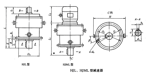 HJL、HJML型星輪減速機外形及安裝尺寸