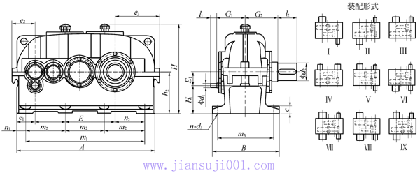 ZFY、ZXY型硬齒面圓柱齒輪減速器外形及安裝尺寸