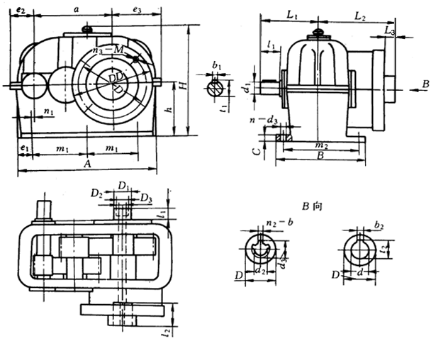塑料擠出機(jī)減速器外形及安裝尺寸