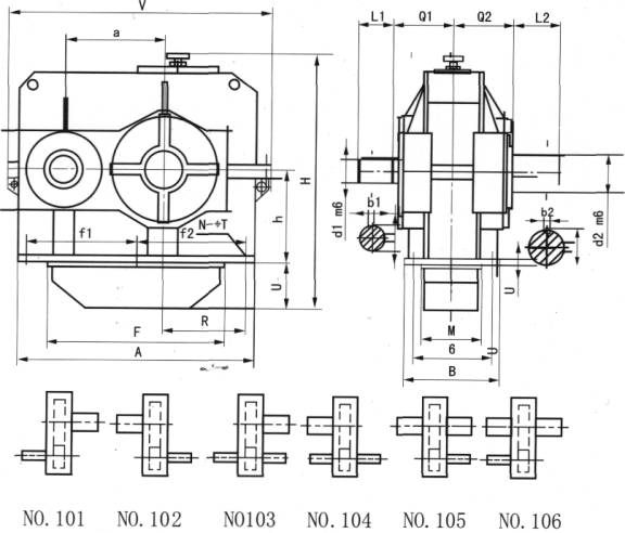 JDX56、JDX63、JDX71、JDX80、JDX90、JDX100、減速機的裝配型式及外形尺寸圖(JC/T878.2-2001)