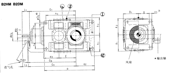 直交軸齒輪箱二級傳動臥式安裝(類型B2.H,B2.M)