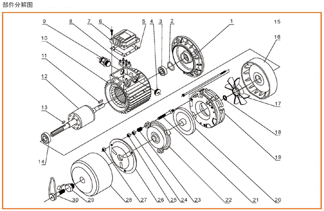 WYEJA系列制動電動機部件分解圖及軸承規格