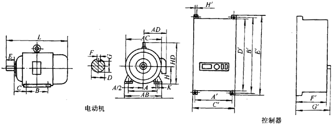 KC系列開關(guān)磁阻電動機及其調(diào)速系統(tǒng)外形、尺寸(H90~132mm)