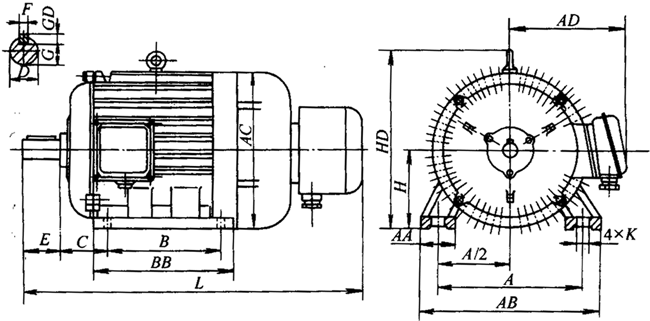 YR系列(IP44)三相異步電動機外形尺寸(H132~355mm)